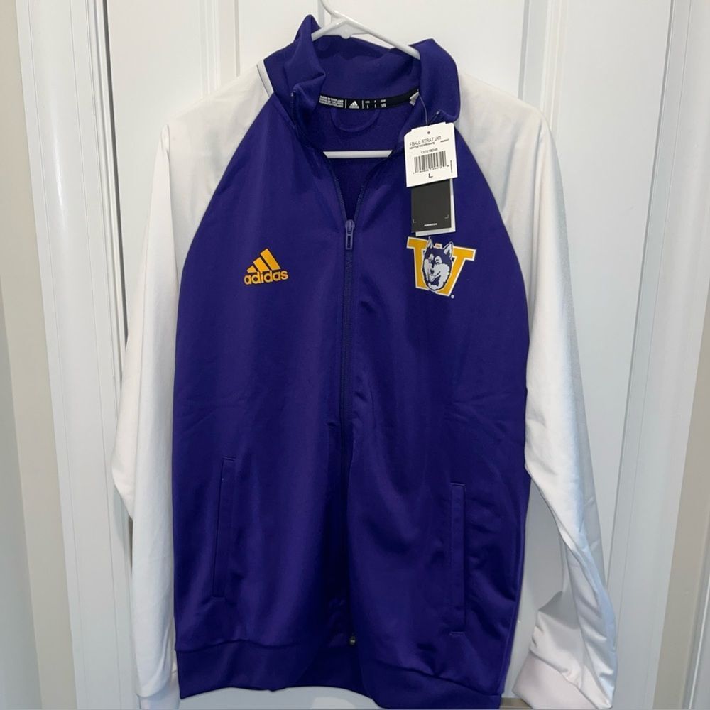 New $85 Adidas Washington Huskies Track Football Warm Up Jacket White Purple